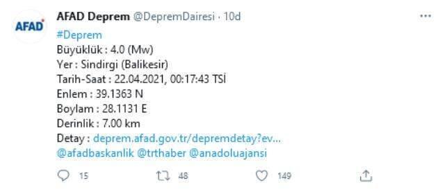 Balıkesir'de 4,0 büyüklüğünde deprem - Son Dakika