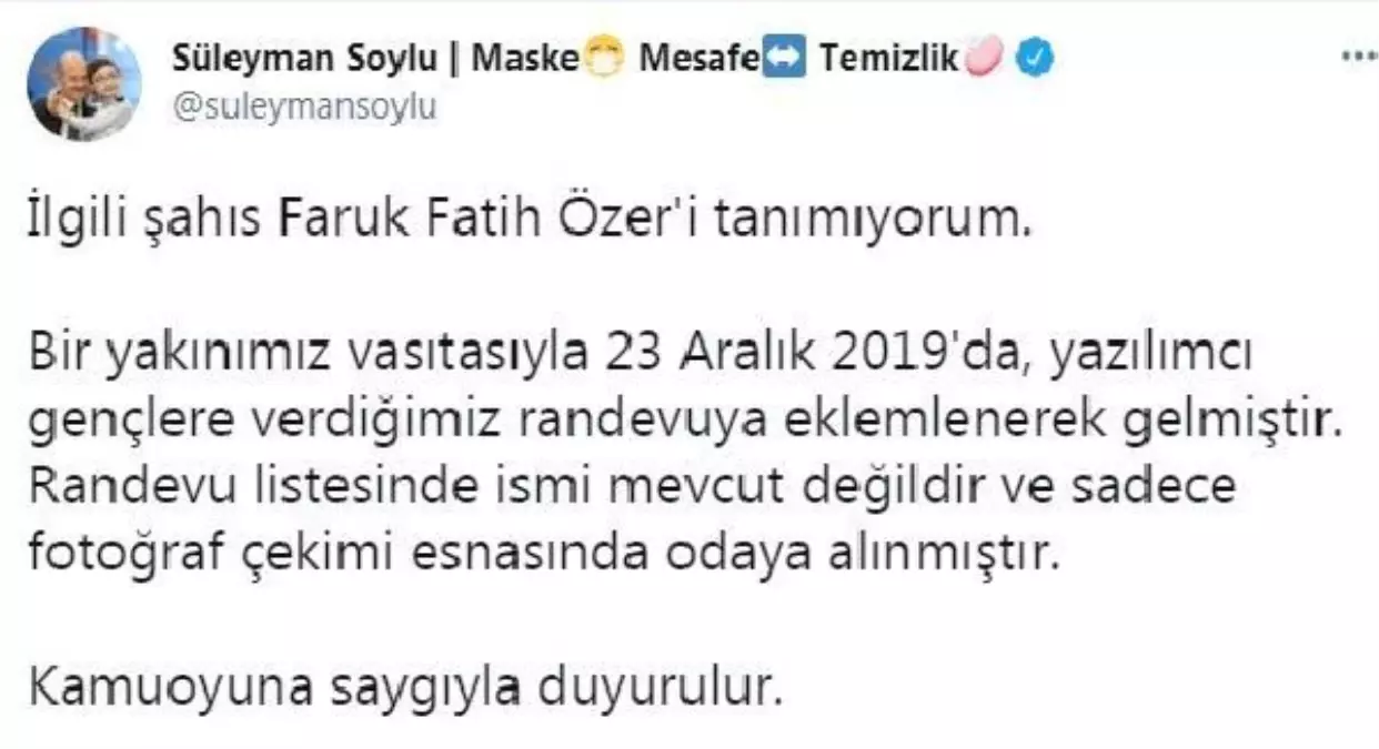 Bakan Soylu: Faruk Fatih Özdemir\'i tanımıyorum