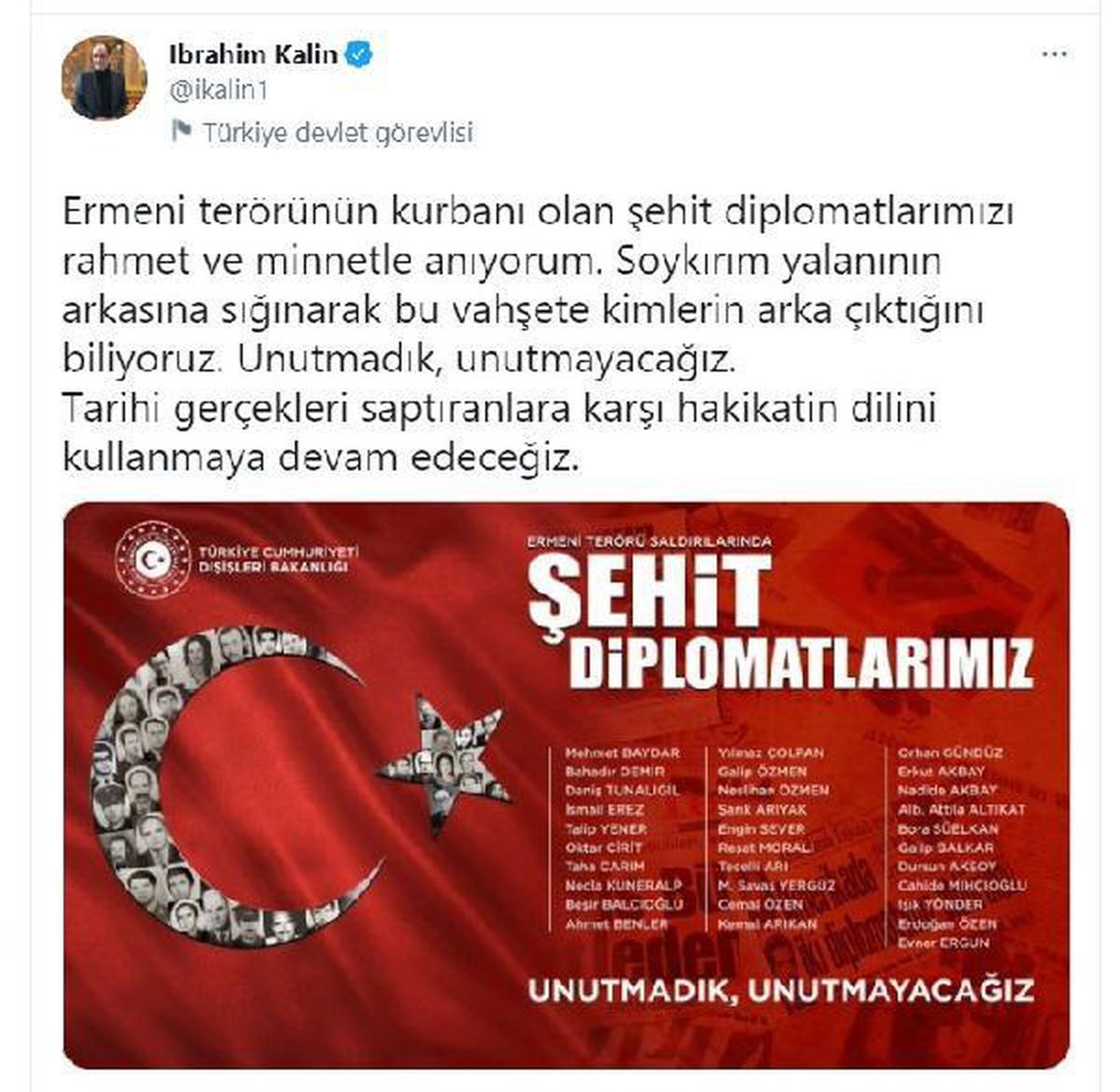 Cumhurbaşkanlığı Sözcüsü Kalın: Soykırım yalanının arkasına sığınanları biliyoruz