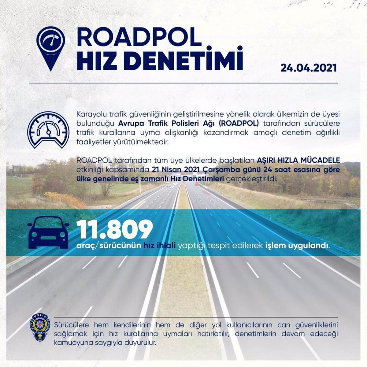 Yurt genelindeki \'Hız Denetimleri\'nde 11 bin 809 araç ile sürücüye işlem yapıldı