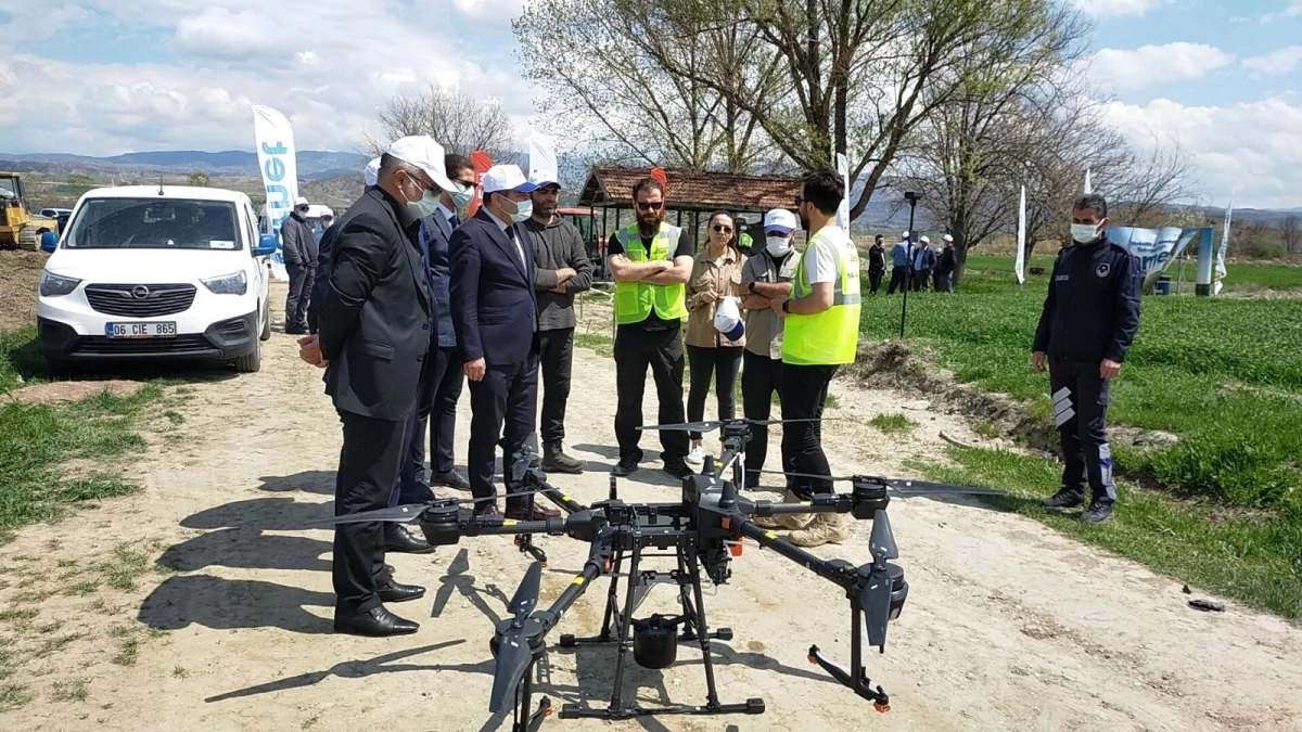 Dodurga\'da çeltik tarlaları drone ile ilaçlandı