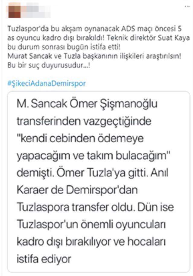 Tuzla-Adana Demir maçında şike yapılacağına yönelik binlerce Tweet atıldı, sosyal medya yangın yerine döndü