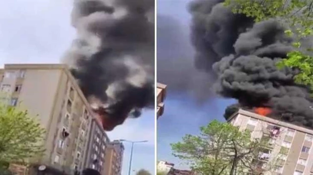 Alevlerin çatıyı sardığı yangında mahsur kalan talihsiz adam, kendini 6'ncı kattan aşağı attı