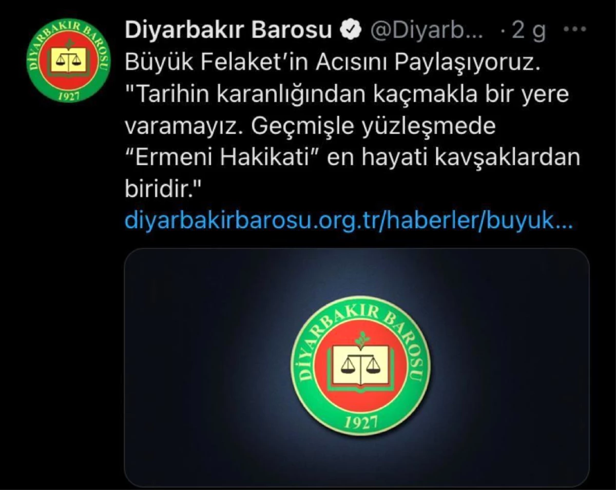Diyarbakır Barosuna sözde Ermeni \'soykırımına\' ilişkin bildiri nedeniyle soruşturma
