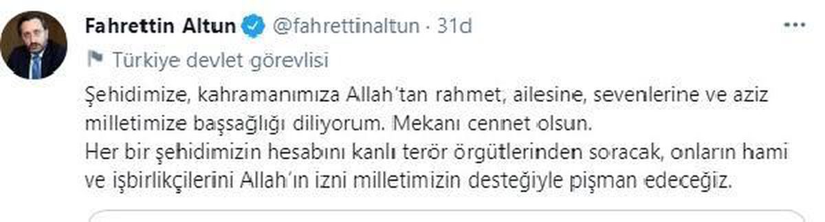 İletişim Başkanı Altun: Her bir şehidimizin hesabını kanlı terör örgütlerinden soracağız