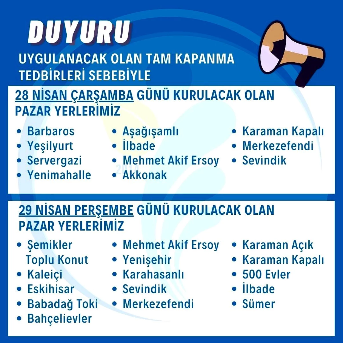 Merkezefendi\'de pazar yerlerinin günü değişti