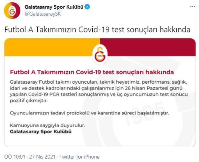 Son Dakika: Galatasaray'da 3 futbolcunun koronavirüs test sonucu pozitif Son Dakika: Galatasaray'da 3 futbolcunun koronavirüs test sonucu pozitif
