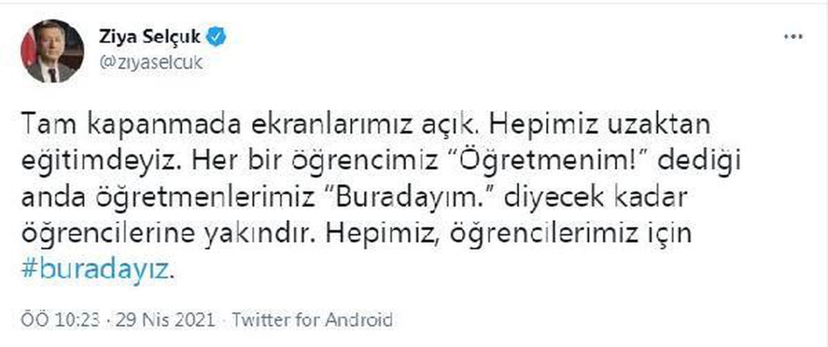 Son Dakika | Bakan Selçuk: Tam kapanmada ekranlarımız açık