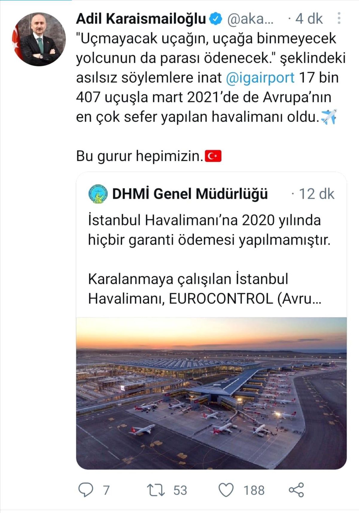 Son dakika haber | Ulaştırma ve Altyapı Bakanı Adil Karaismailoğlu\'ndan İstanbul Havalimanı paylaşımı