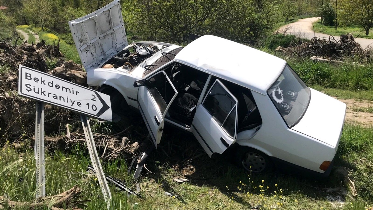 Bilecik\'te yoldan çıkarak ağaç köklerine çarpan otomobilin sürücüsü yaralandı