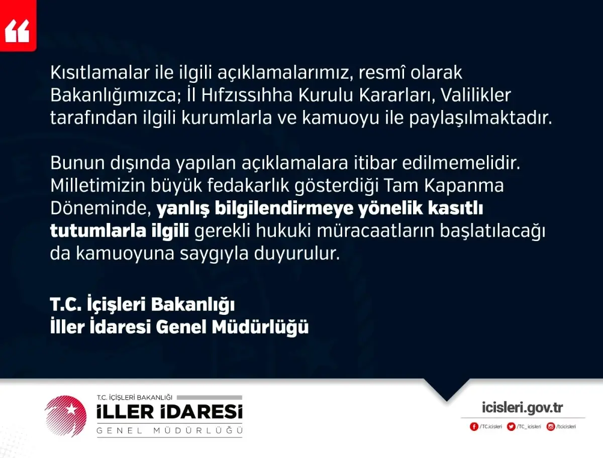 İller İdaresi\'nden vatandaşlara uyarı