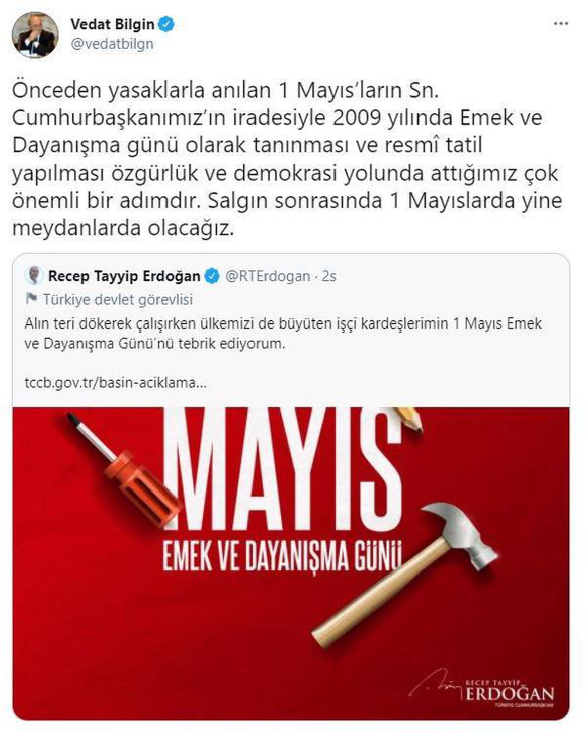 Bakan Bilgin: Salgın sonrası 1 Mayıs\'larda yine meydanlarda olacağız