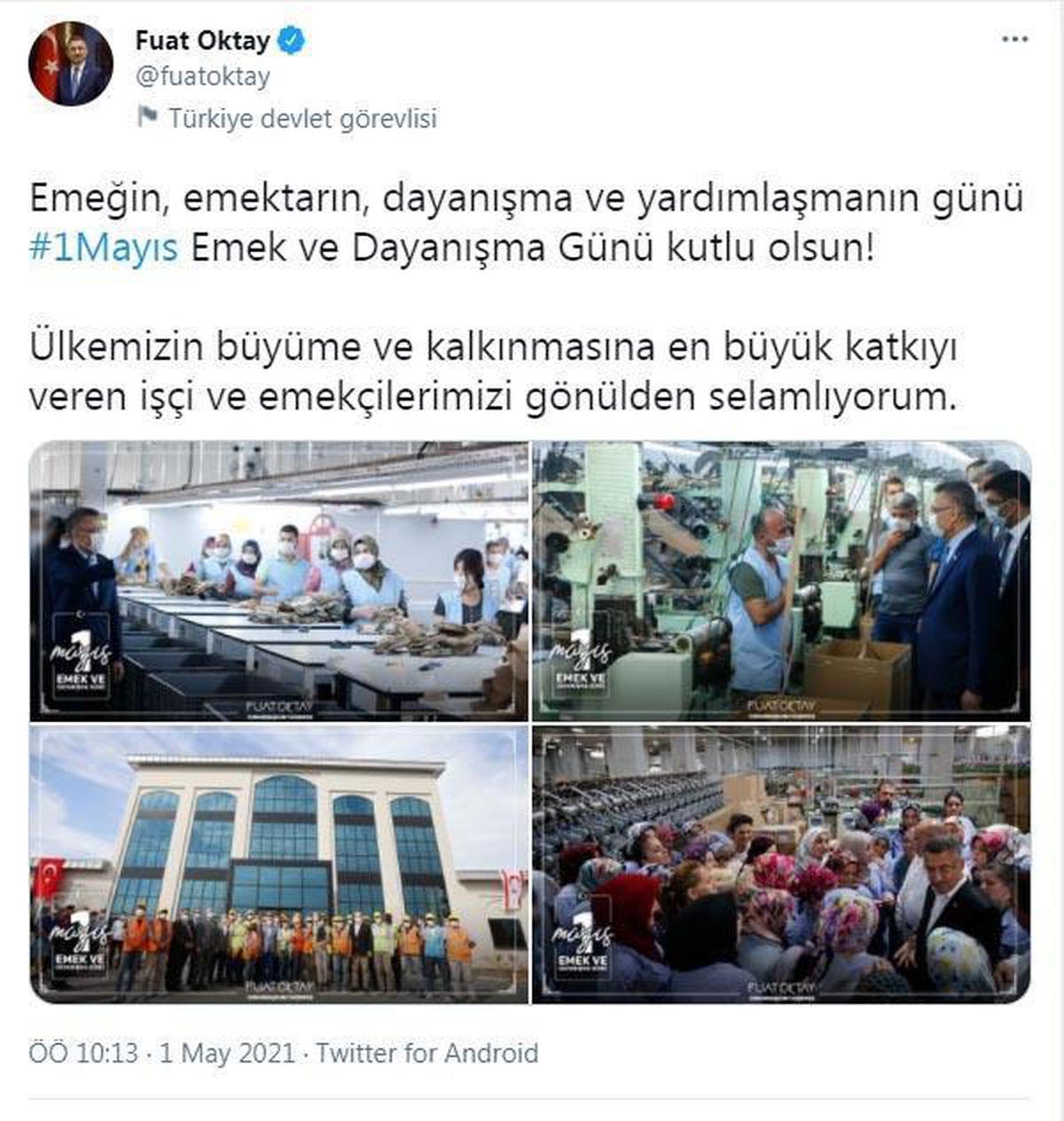 Son dakika haber | Cumhurbaşkanı Yardımcısı Oktay\'dan \'1 Mayıs\' paylaşımı