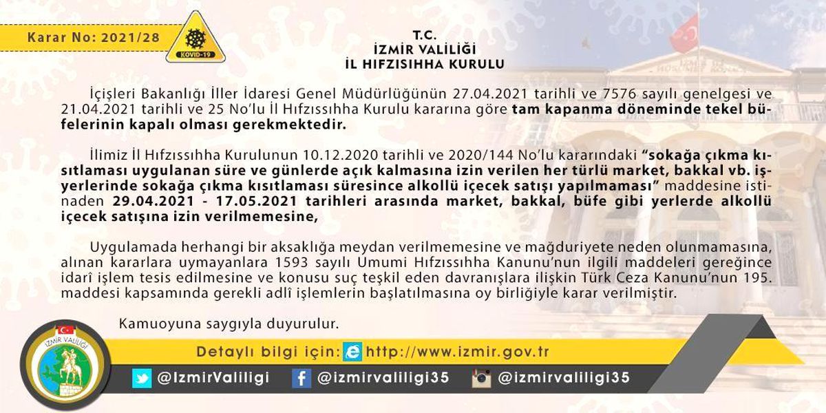 İzmir Valiliğinden \'alkol satışına\' yönelik uyarı
