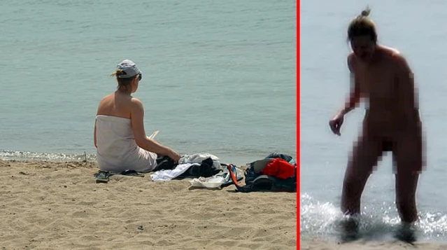 Tenha plajda çırılçıplak denize giren turist pes dedirtti