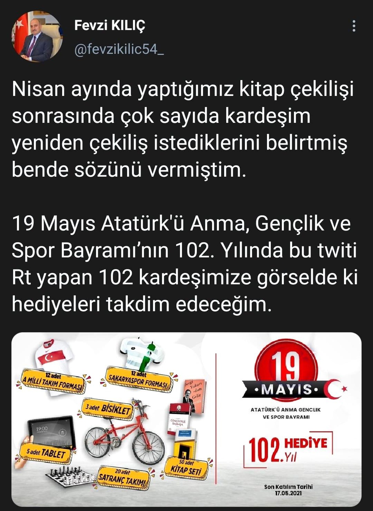 19 Mayıs\'ın 102\'nci yılında 102 kişiye hediye