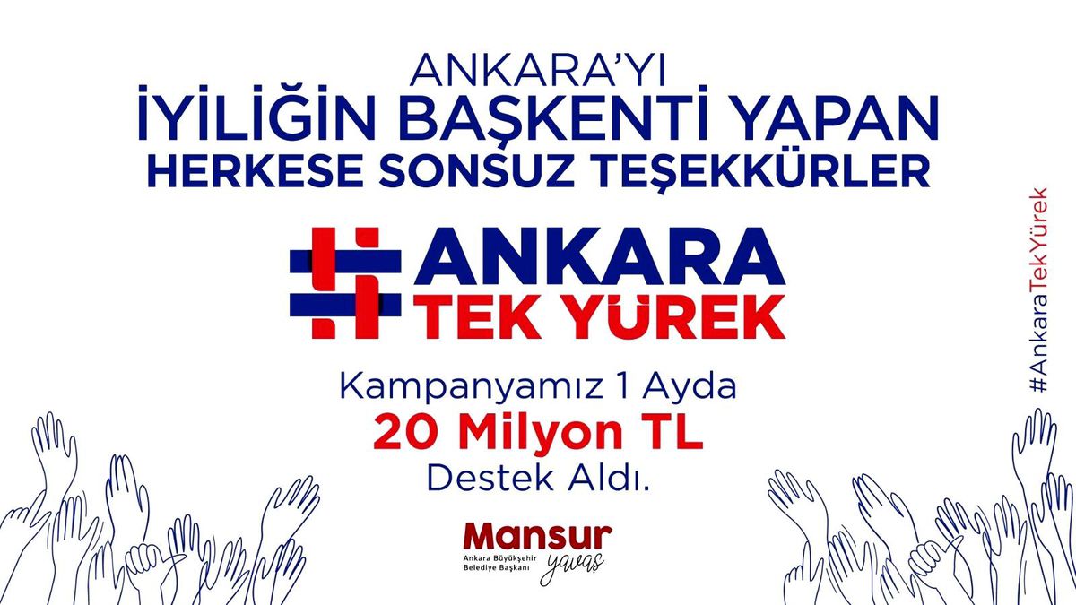 Başkent\'te "6 Milyon Tek Yürek" kampanyası 20 milyon TL\'yi geçti