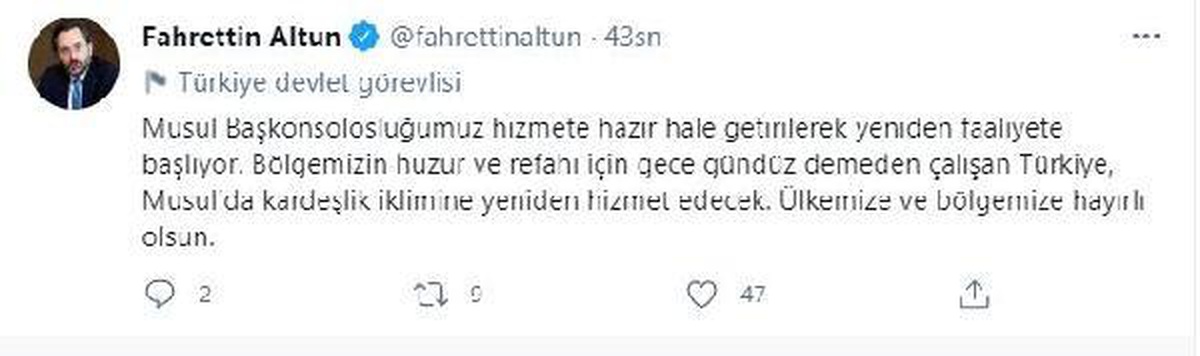 Fahrettin Altun: Musul Başkonsolosluğumuz yeniden faaliyete başlıyor