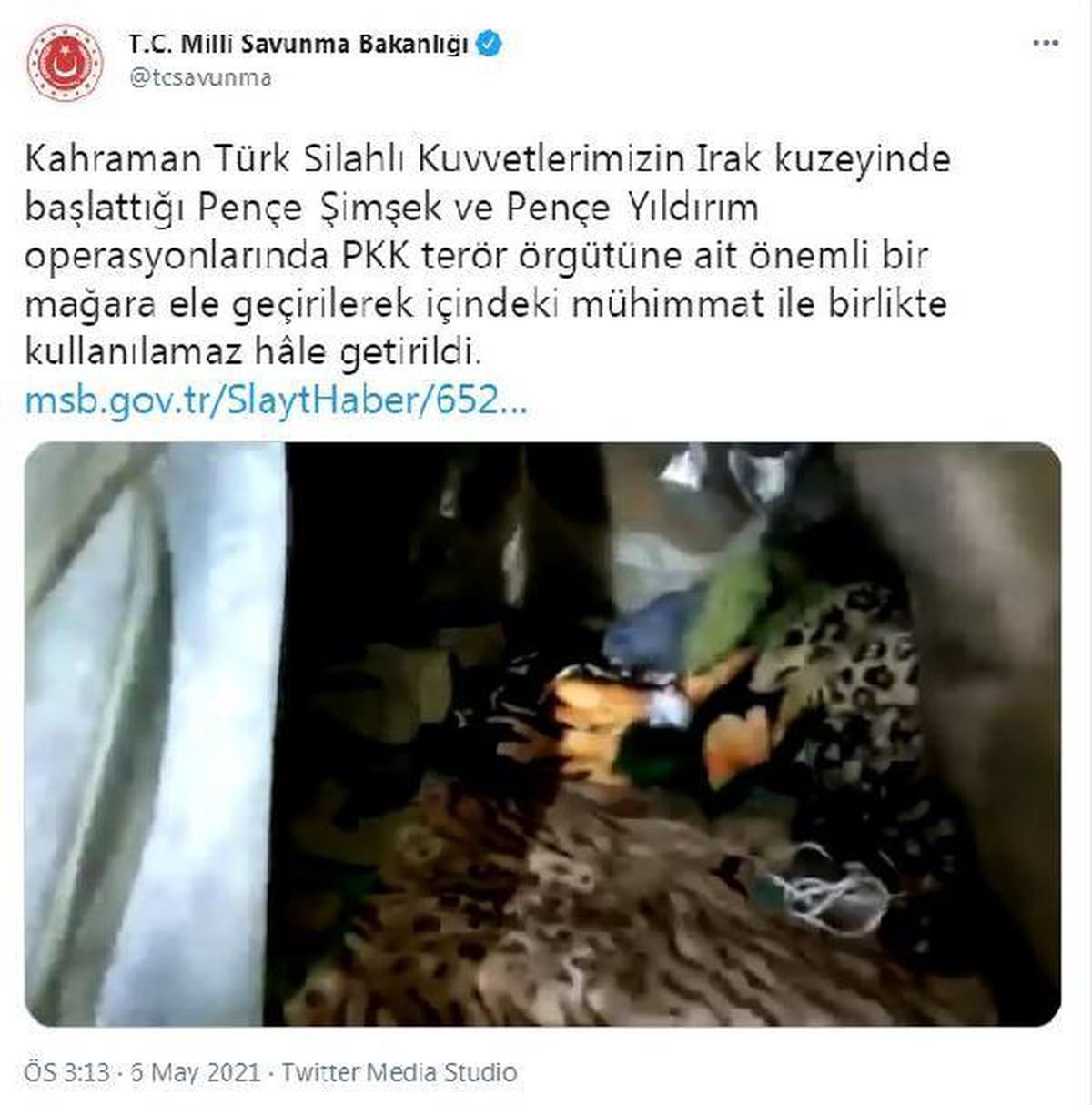 MSB: Irak\'ın kuzeyinde PKK\'ya ait önemli bir mağara kullanılmaz hale getirildi