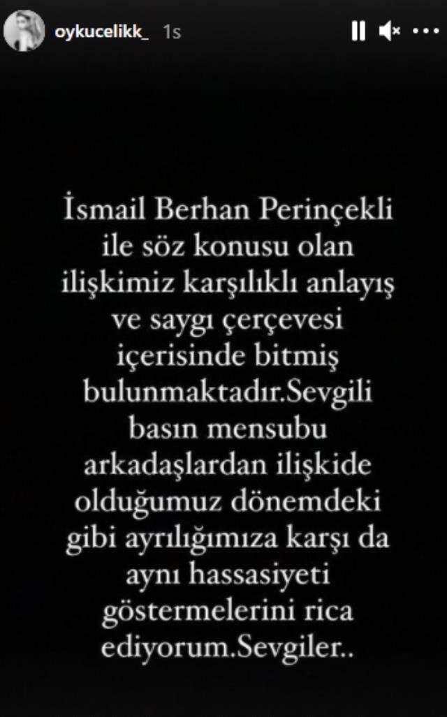 Öykü Çelik-İsmail Berhan çifti ayrıldı Öykü Çelik-İsmail Berhan çifti ayrıldı