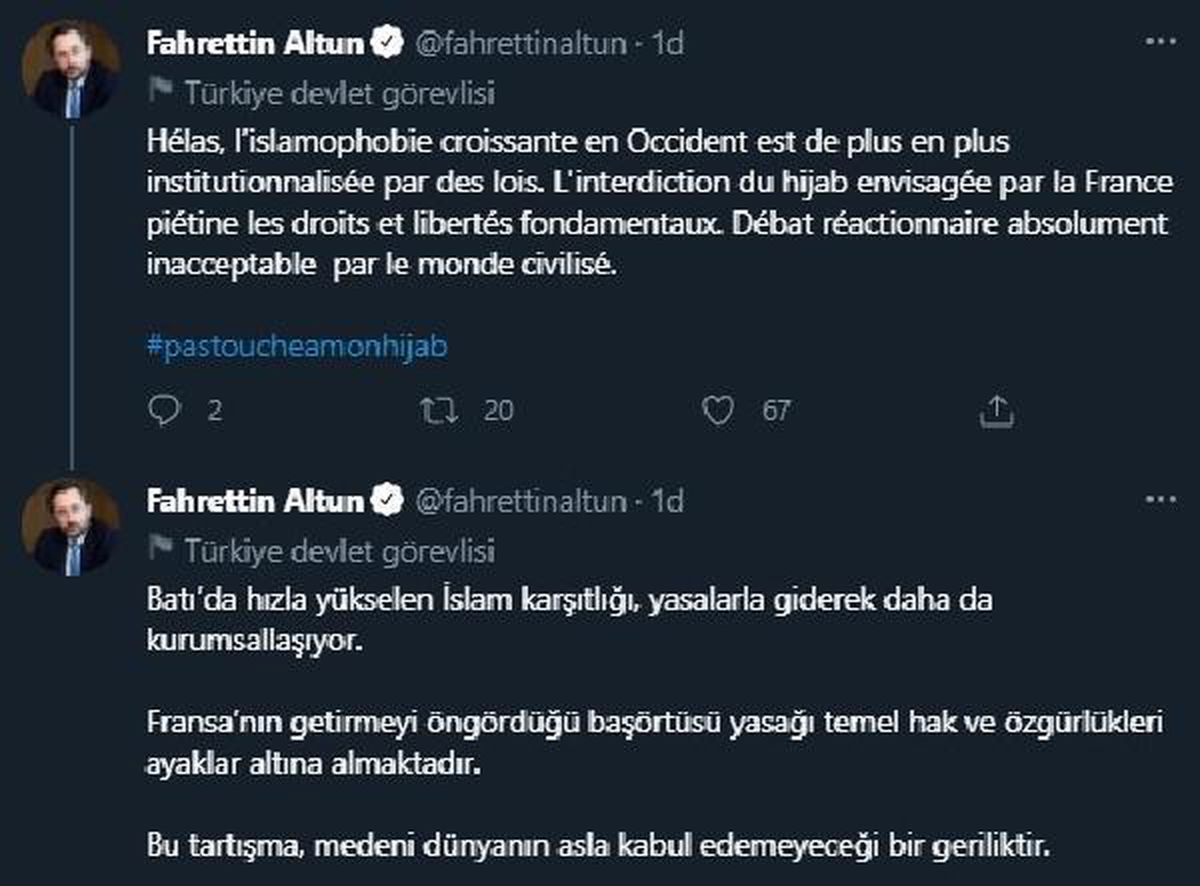 ALTUN\'DAN FRANSA\'YA \'BAŞÖRTÜSÜ YASAĞI\' TEPKİSİ