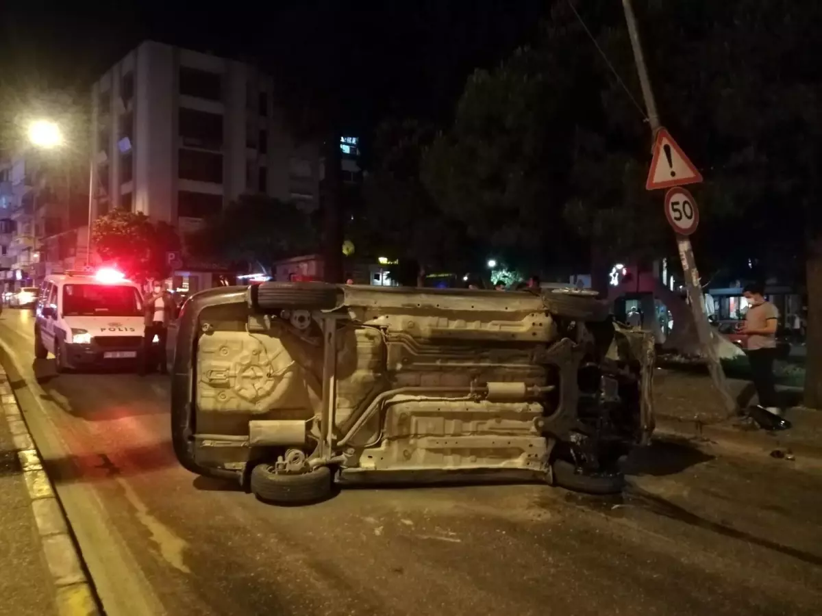 Aydınlatma direğine çarpan otomobil takla attı: 1 yaralı