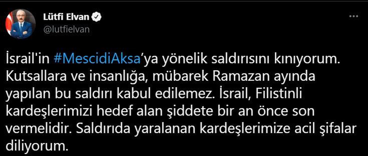 Son dakika haberleri! Bakan Elvan, Mescid\'i Aksa\'da Filistinlilere yapılan saldırıyı kınadı