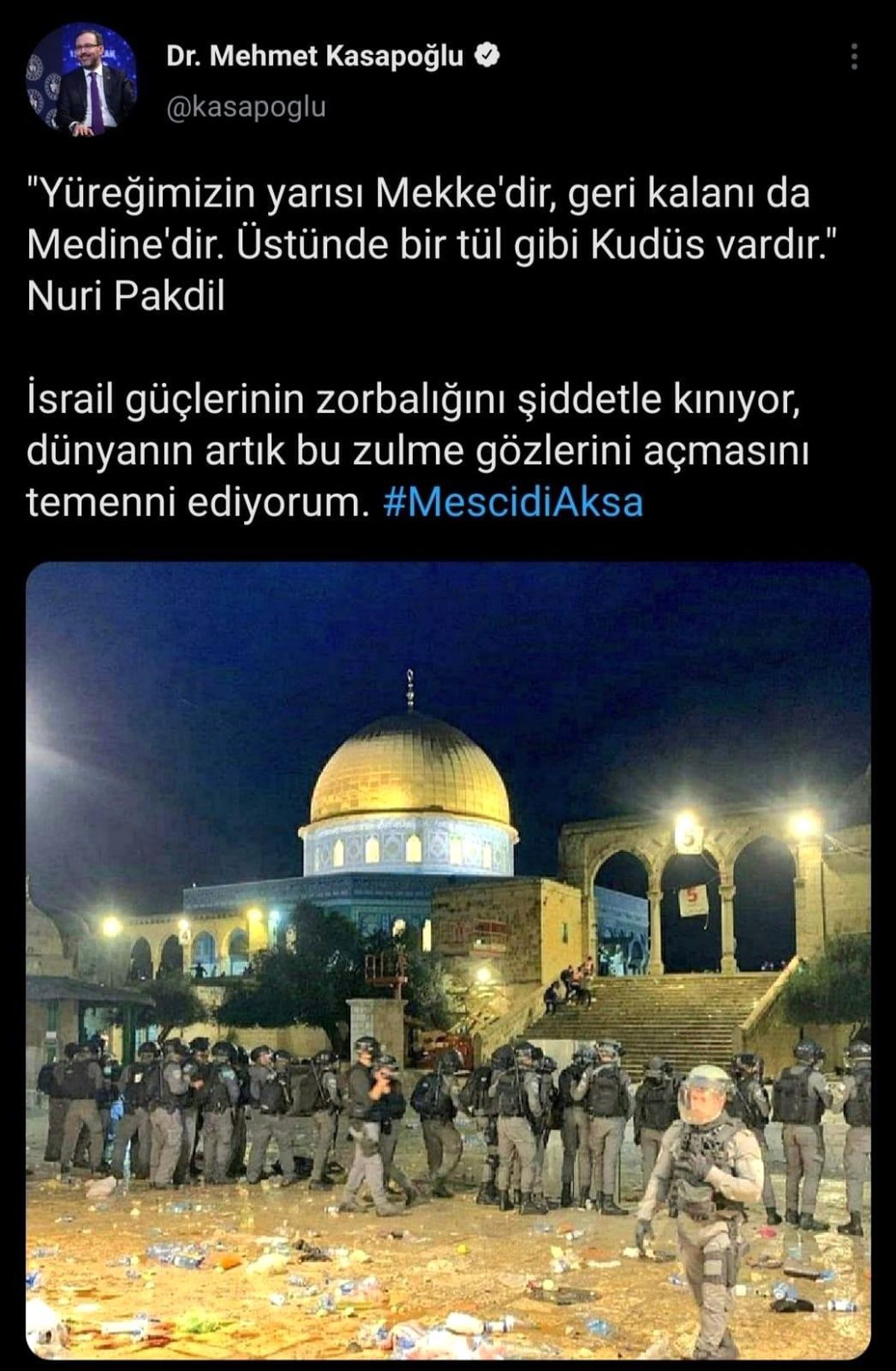 Bakan Kasapoğlu, Mescid\'i Aksa\'da Filistinlilere yapılan saldırıyı kınadı