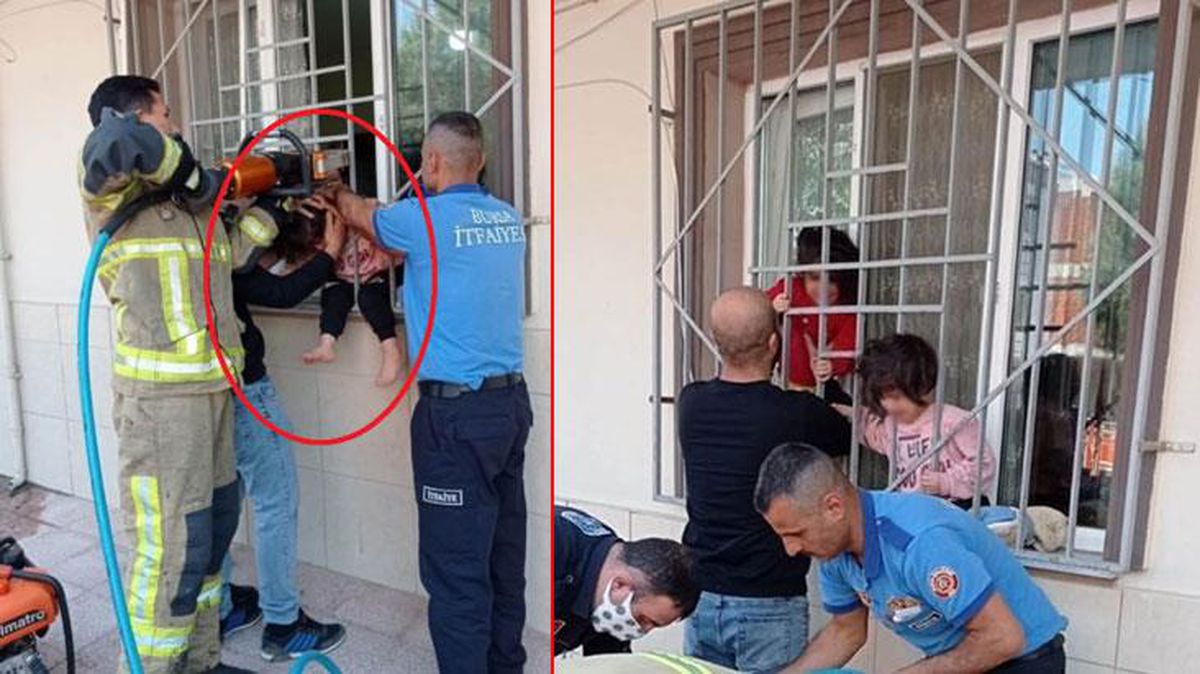 Dakikalarda ağladı! Başını demir korkuluklara sıkıştıran minik Şifa\'nın yardımına itfaiye ekipleri koştu
