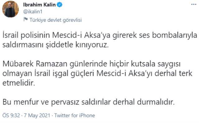 Mescid-i Aksa'da namaz kılan cemaate saldıran İsrail polisine Türkiye'den tepkiler peş peşe geldi