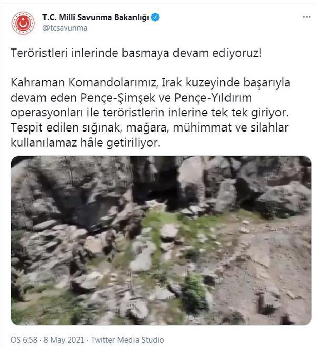 MSB IRAK\'IN KUZEYİNDE GERÇEKLEŞEN PENÇE-ŞİMŞEK VE PENÇE-YILDIRIM OPERASYONLARINDA SIĞINAK MAĞARA MÜHİMMAT VE SİLAHLAR İMHA EDİLİYOR