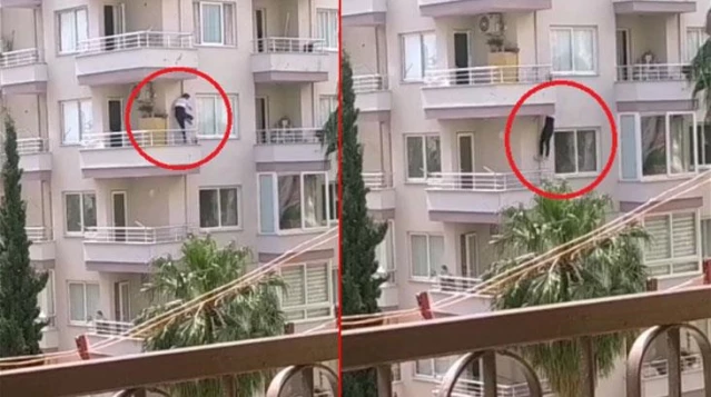 Polisleri kapıda gören suçlu, balkondan balkona atlayıp kaçmaya çalıştı! O anlar kamerada
