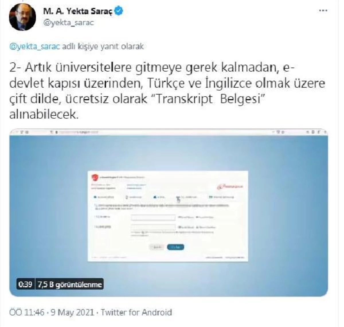 YÖK Başkanı Saraç: Transkript  Belgesi, e-devlet kapısı üzerinden alınabilecek