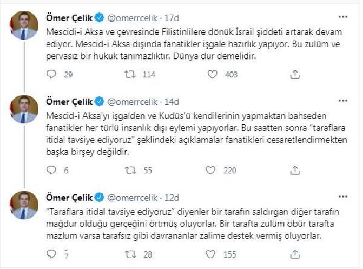 AK Parti Sözcüsü Çelik: "Mescid-i Aksa dışında fanatikler işgale hazırlık yapıyor"