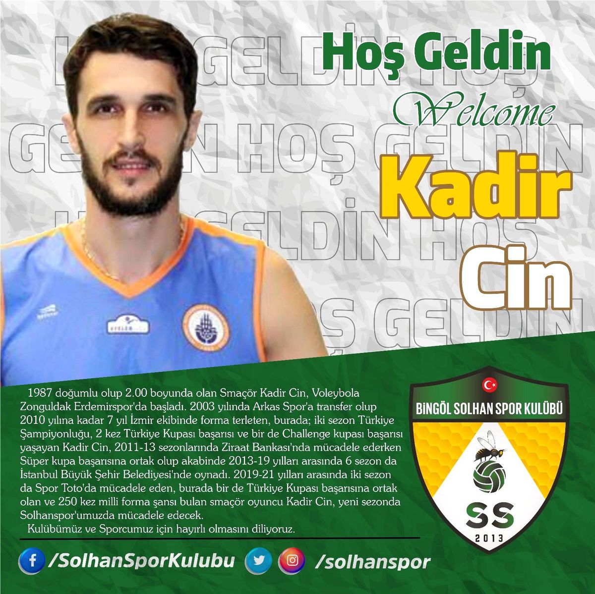 Solhanspor, smaçör Kadir Cin ile anlaştı