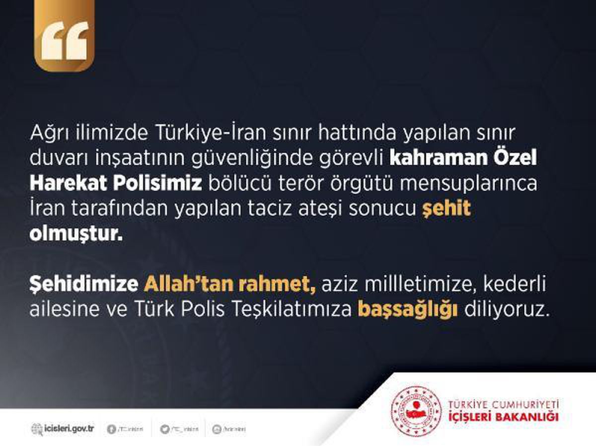 İran sınırında bir Özel Harekat polisi şehit oldu