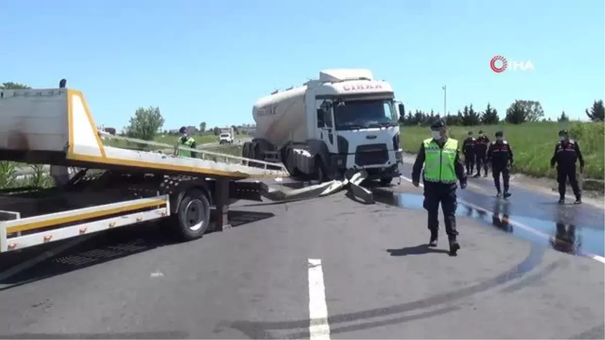 Silivri\'de tır bariyerleri aşarak karşı şeride geçti