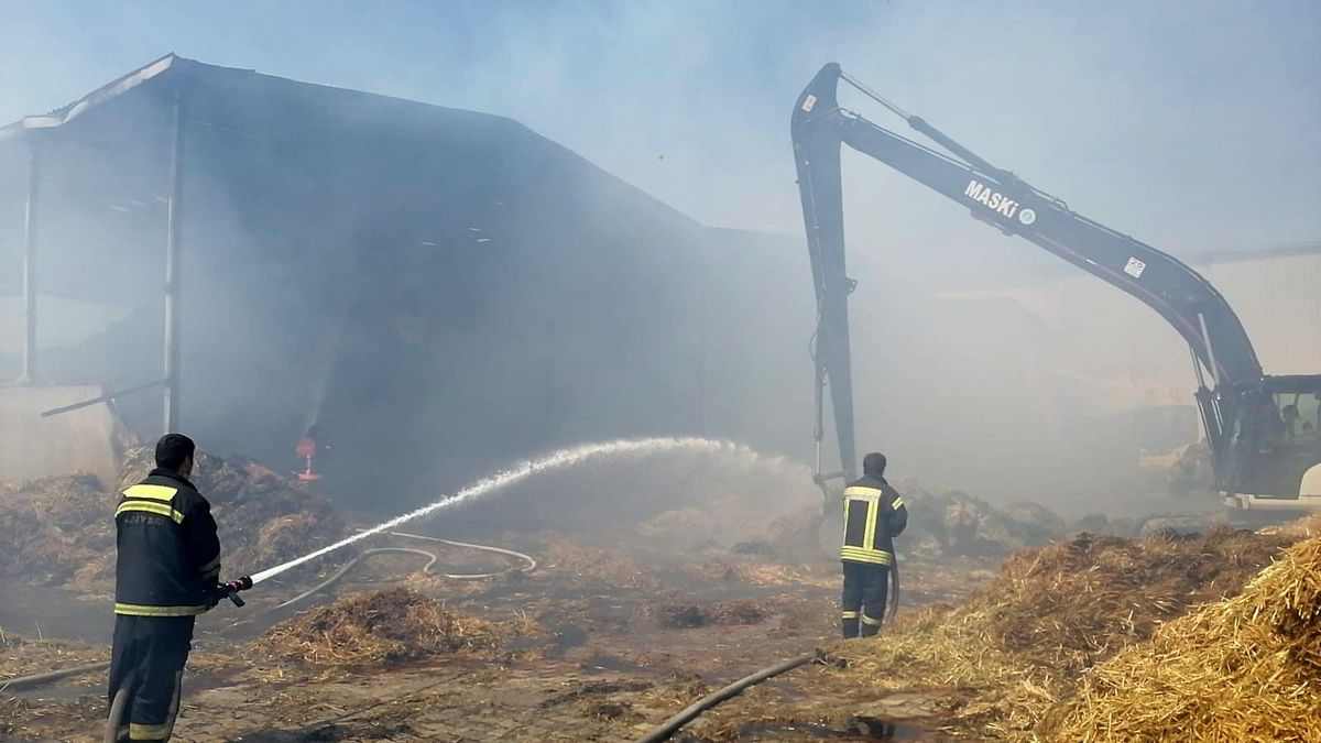 Çiftlikte çıkan yangında bin 200 ton saman kül oldu