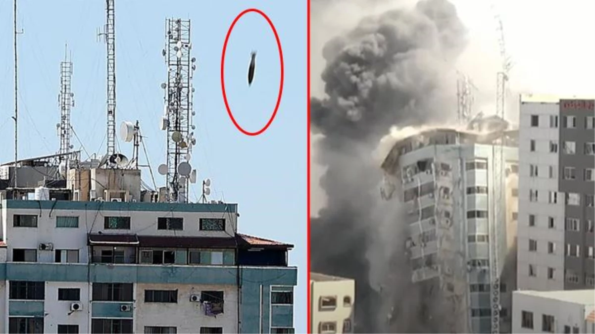 Son dakika! İsrail\'in Gazze\'deki medya binasını vurma anı kameralara saniye saniye yansıdı