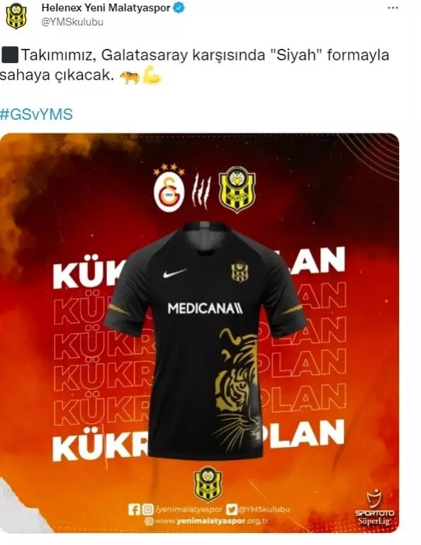 Yeni Malatyaspor, Galatasaray maçına siyah formayla çıkacak