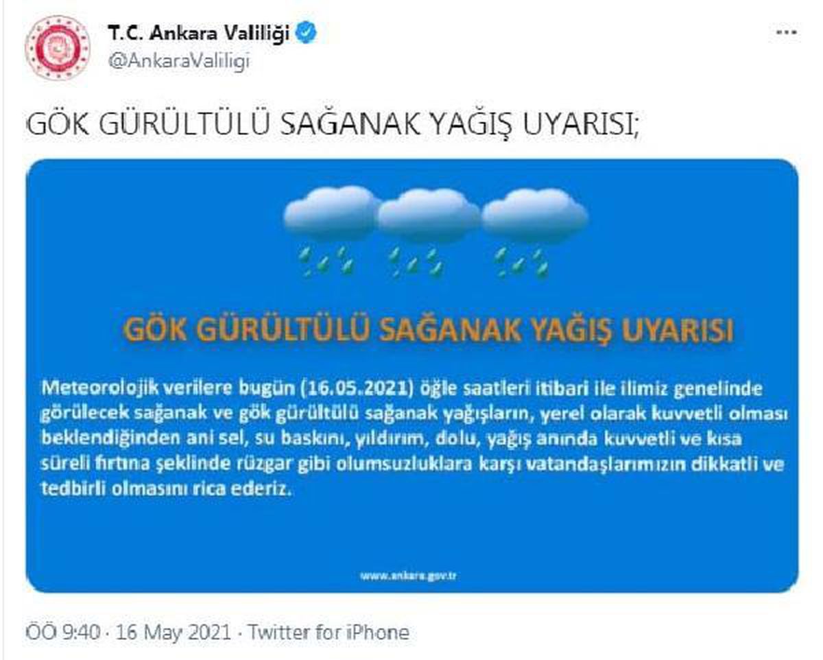 Ankara Valiliği\'nden \'sağanak\' uyarısı