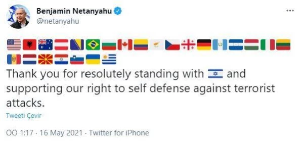 Netanyahu, destek verdiklerini iddia ettiği ülkelerin bayraklarını paylaştı