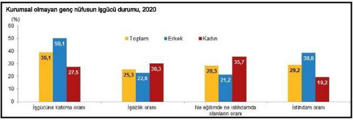 Gençlerde okulluluk ve istihdam 2020 yılında düştü