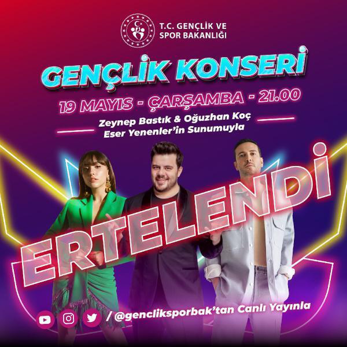 Gençlik ve Spor Bakanlığı, \'Gençlik Haftası\' konserini erteledi