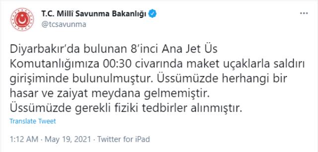 Diyarbakır'da askeri tesise maket uçakla saldırı girişimi! Bakan Soylu'dan açıklama geldi