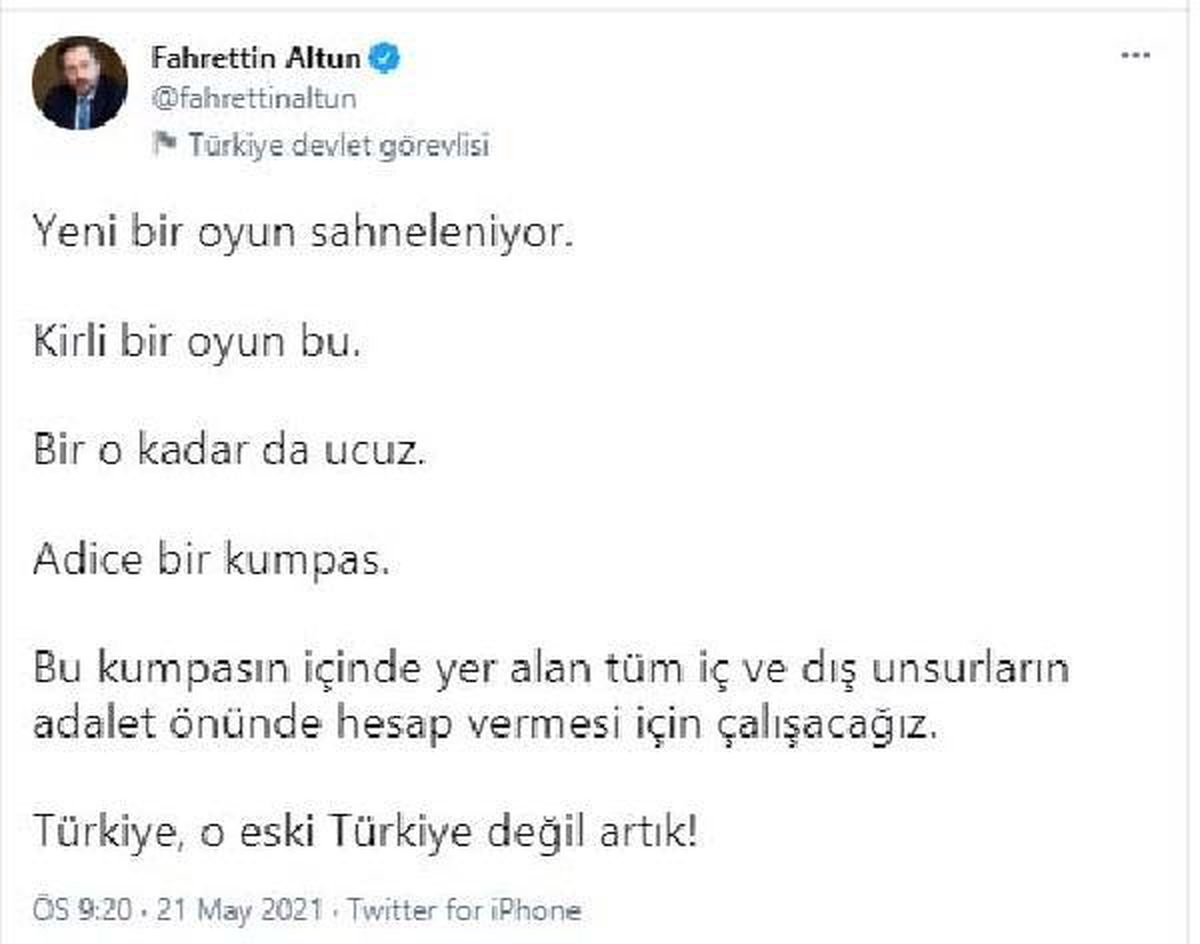 Cumhurbaşkanlığı İletişim Başkanı Altun: "Her kim devletimizin ciddiyetine halel getirmeyi amaçlarsa bedelini öder"