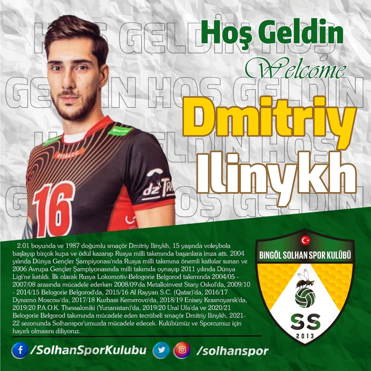 Efeler Ligi ekiplerinden Solhanspor, Rus smaçör Ilinykh\'i transfer etti