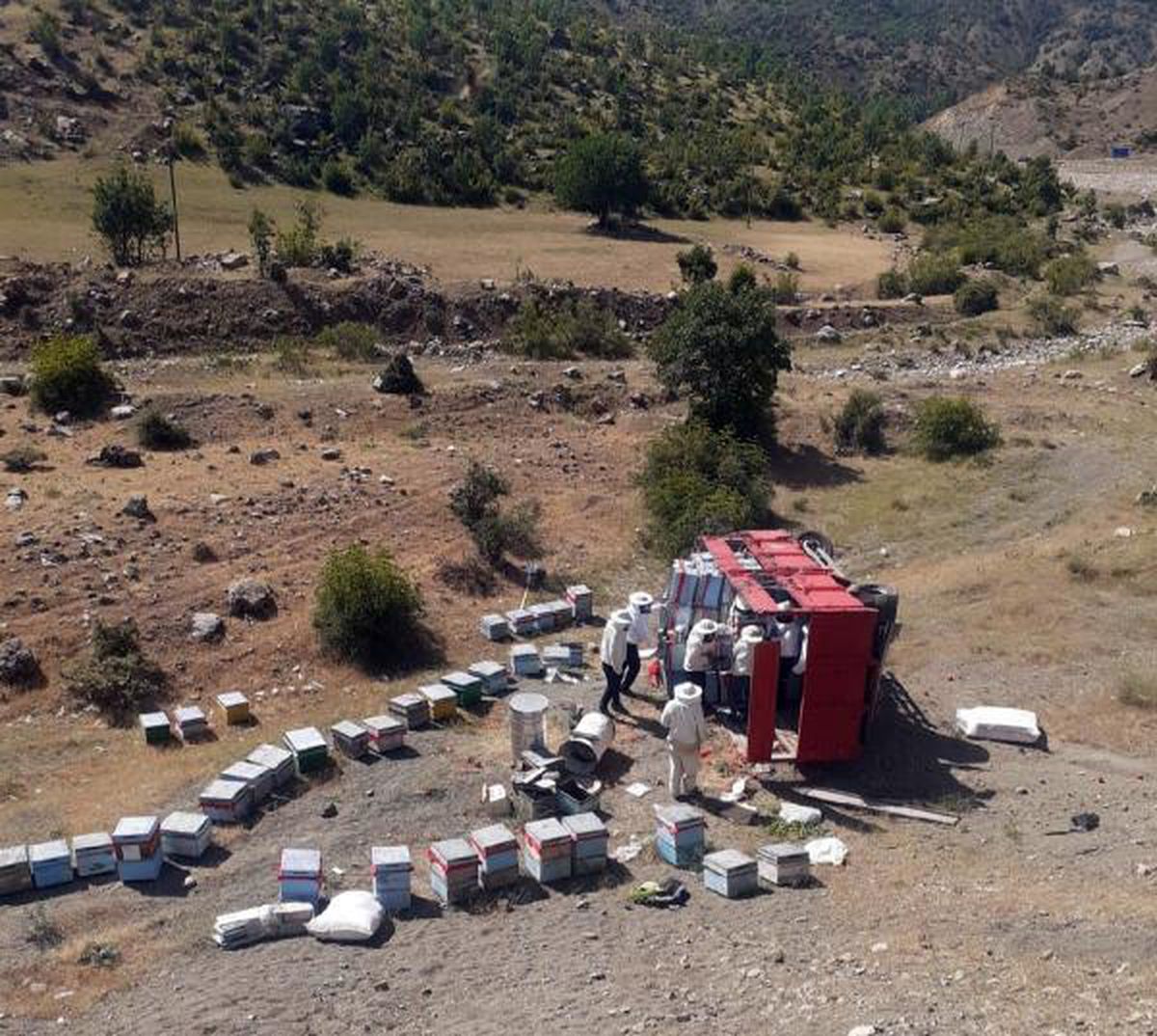 Arı kovanı yüklü kamyon devrildi: 2 yaralı