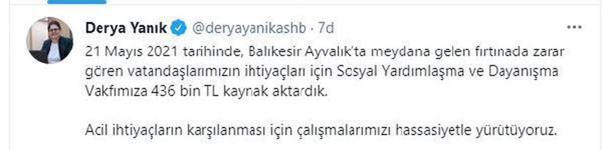 Bakan Yanık: Ayvalık\'ta fırtınadan zarar gören vatandaşlar için 436 bin TL kaynak aktardık