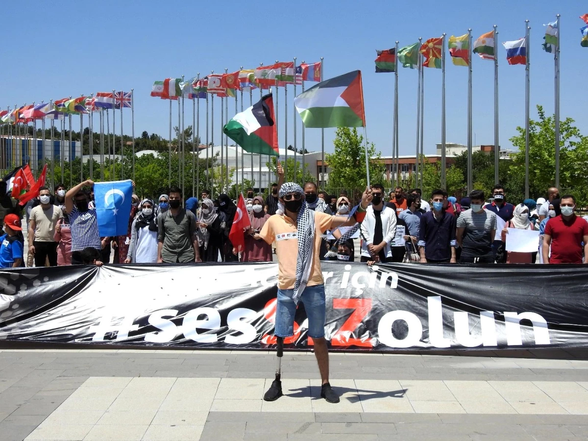 İsrail zulmüne sessiz kalan ülkelere Gaziantep\'te bantlı tepki